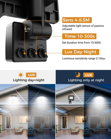 Security Lights Outdoor PIR Motion Sensor 10W LED Floodlight Waterproof for Garden Garage Patio