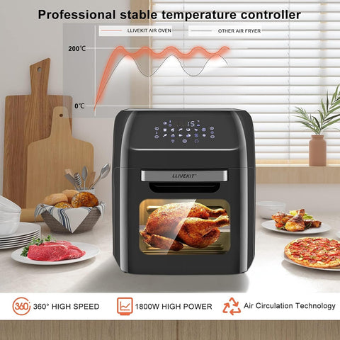 LLIVEKIT 12L Air Fryer Oven – 1800W, Rotisserie & Dehydrator, 12 Presets, 90-Min Timer, Preheat & Reheat, Oil-Less Cooking