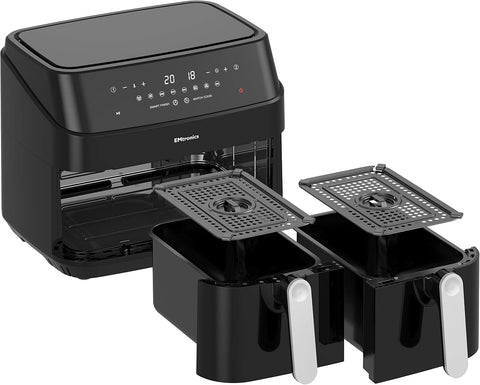 9L Dual Air Fryer XXL Family Size – 8 Preset Menus, Oil-Free Healthy Cooking, Easy Clean Interior, 99-Min Timer – Black