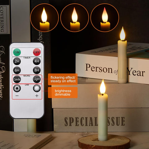 LED Taper Candles Light Set of 24, Battery Operated Flameless Floating Candles with 3D Wick, Clip-On Design, Remote Control & Timer, Warm White