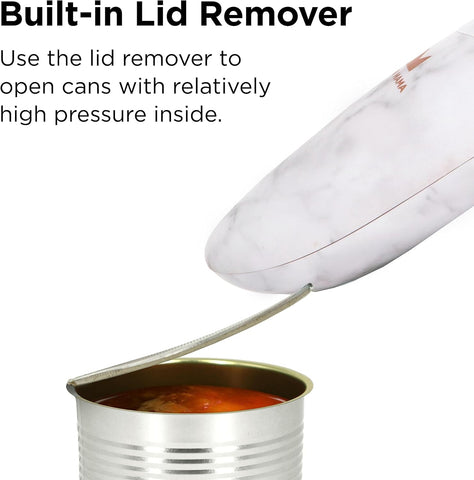 Kitchen Mama Auto 2.0 Electric Can Opener – Hands-Free, Smooth Edge, Battery Operated, Food-Safe Blade, One-Touch Use – Marble White