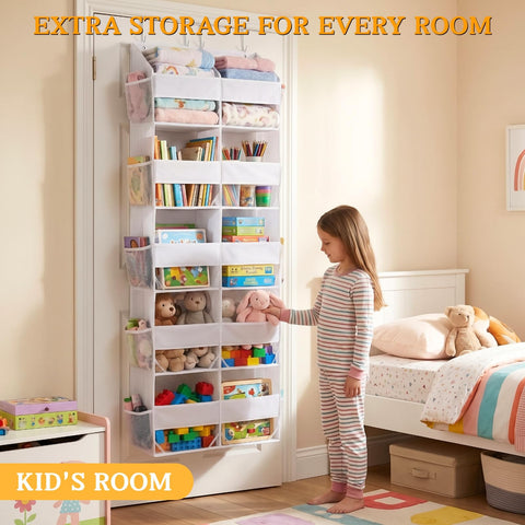 Ofiray-Home Over The Door Storage Organiser – 5-Tier, 10 Compartments, Pink Hanging Storage with 10 Side Pockets