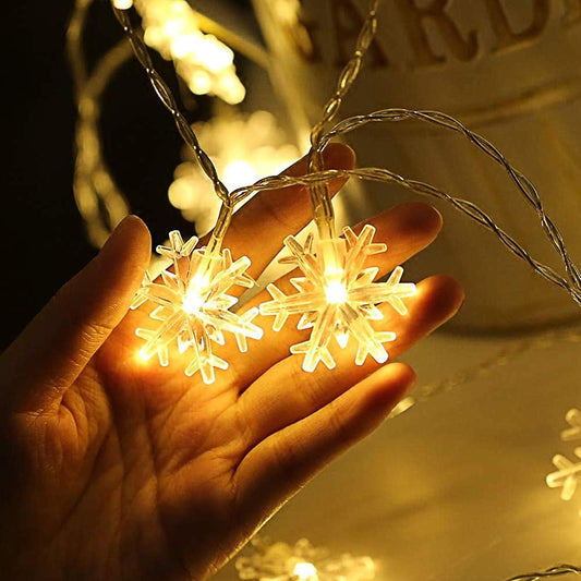 Snowflake Fairy Lights, 6M 40LEDS Battery Powered String Lights, Staring and Shining Mode for Xmas Wedding Birthday Valentine's Day Holiday Party Bedroom Indoor&Outdoor