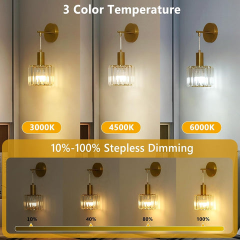 Gold Battery Operated LED Wall Lights Set of 2 with Remote