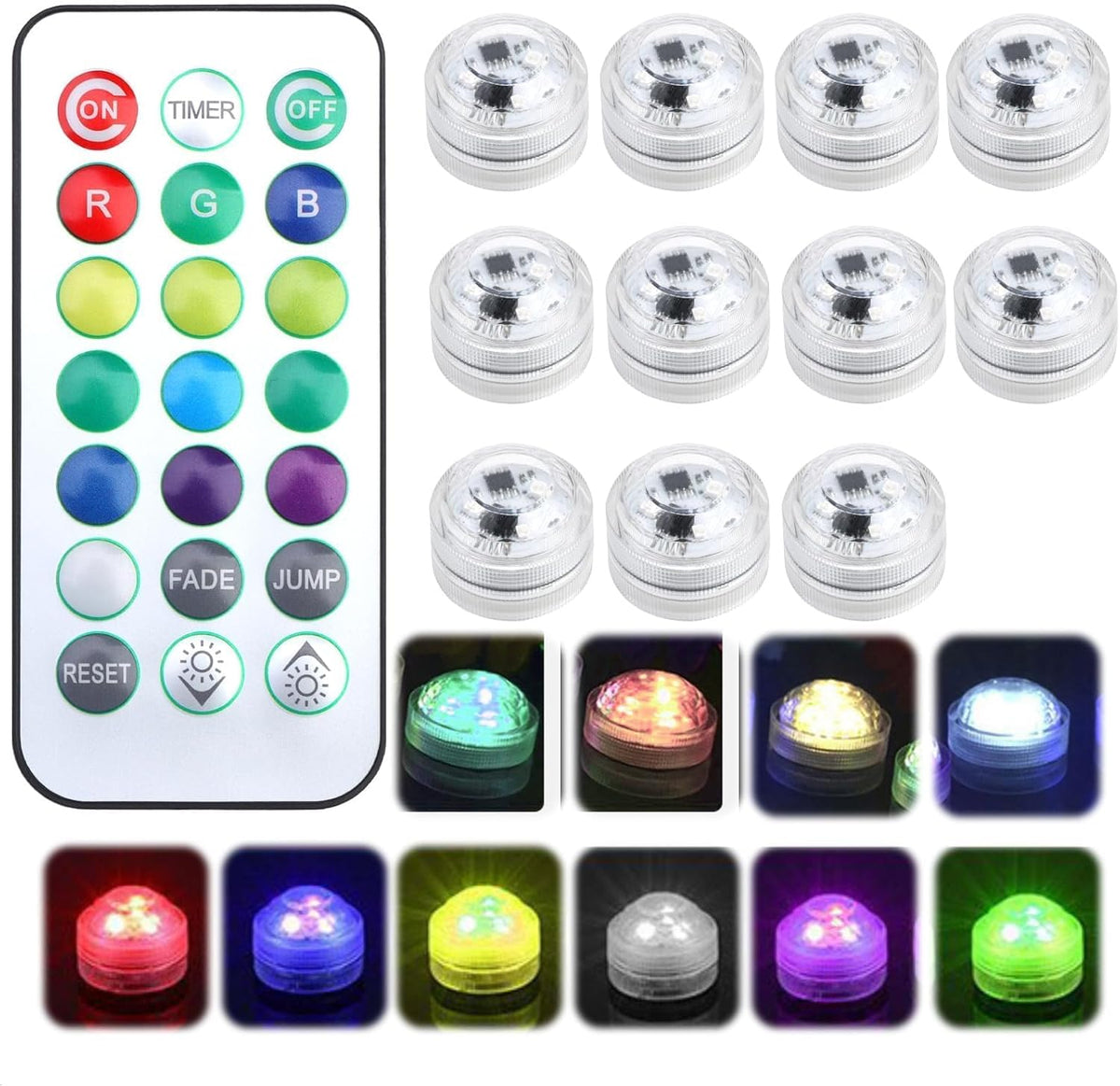 10 Pack Mini Submersible LED Lights with Remote – Waterproof Battery Powered Colour Changing Underwater Lights for Vases, Ponds, Fountains & Events