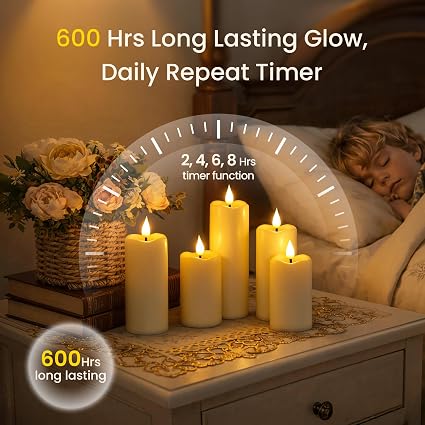 8 Pack Flameless LED Candles with Remote – Ivory Flickering Teardrop Wick Pillar Candles with Timer