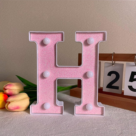Light Up Letter H, LED Letter Lights Pink, Warm Lighted Letters Light Sign, Battery Powered Night Light for Birthday Wedding Anniversary Christmas Home Wall Decor