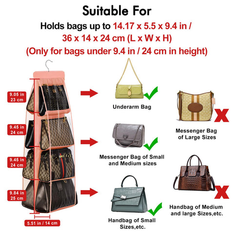 Lirex Handbag Hanging Purse Organizer for Closet, 8 Pocket Handbag Storage Organizer Hanger Oxford Cloth Closet Organizer for Family Closet Bedroom, Foldable and Universal Fit, Black