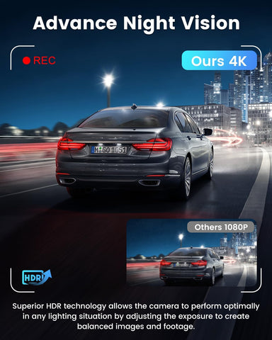 DYNACAM 4K+1080P Dash Cam Front & Rear with 64GB SD Card