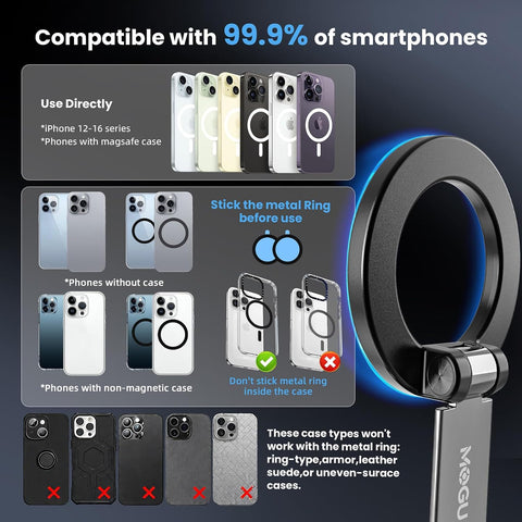 MOGU Magnetic Car Phone Holder Black – 360° Adjustable Vacuum Suction Mount