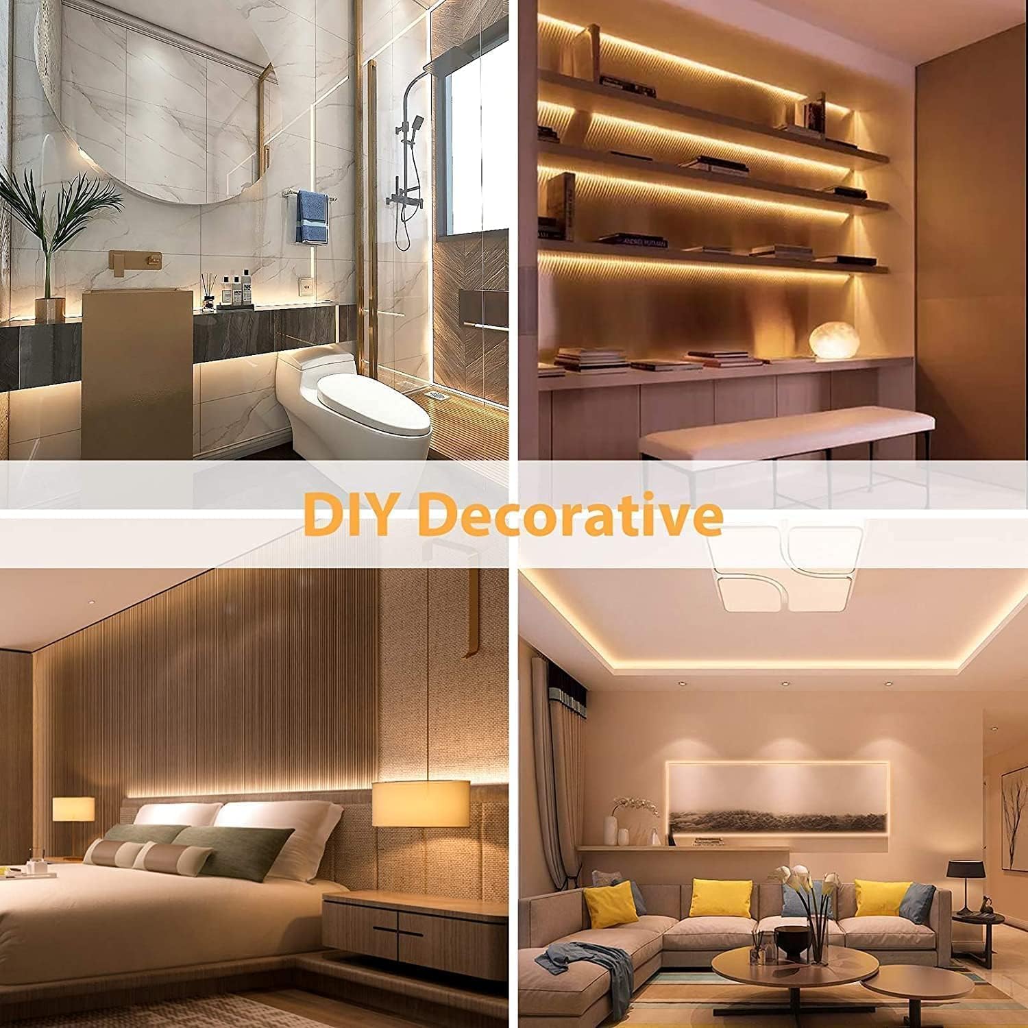 Collage of home interior design projects with 'DIY Decorative' text overlay.