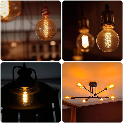 Collage of vintage light bulbs in different settings