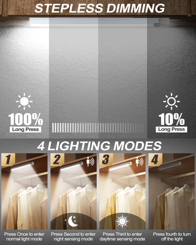 Under Cabinet Kitchen Lights 4 Pack – USB-C Rechargeable Motion Sensor Cupboard Lights with 4 Modes & Stepless Dimming, Cold White - Make Dark Corners Feel Effortlessly Brighter