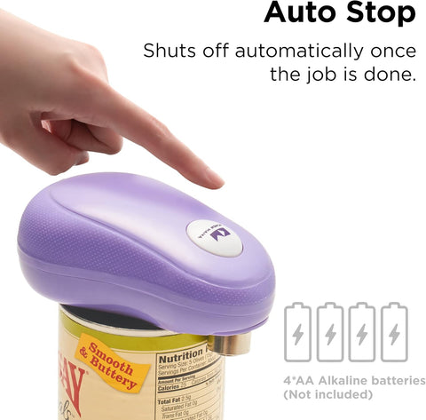 Kitchen Mama One-Touch Electric Can Opener – Effortless Hands-Free Use, Auto Stop, Smooth Edge, Food-Safe, Battery Operated (Purple)