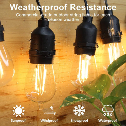 Warm white glow from 49FT waterproof string lights


