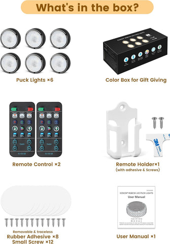 Puck Lights, Battery Operated Under Cabinet Lights, 6 Pack, Black – Brighten Dark Corners Without Wires