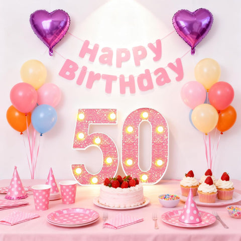 Pink LED Number 50 Light Up Sign – Birthday & Anniversary Decoration – UK