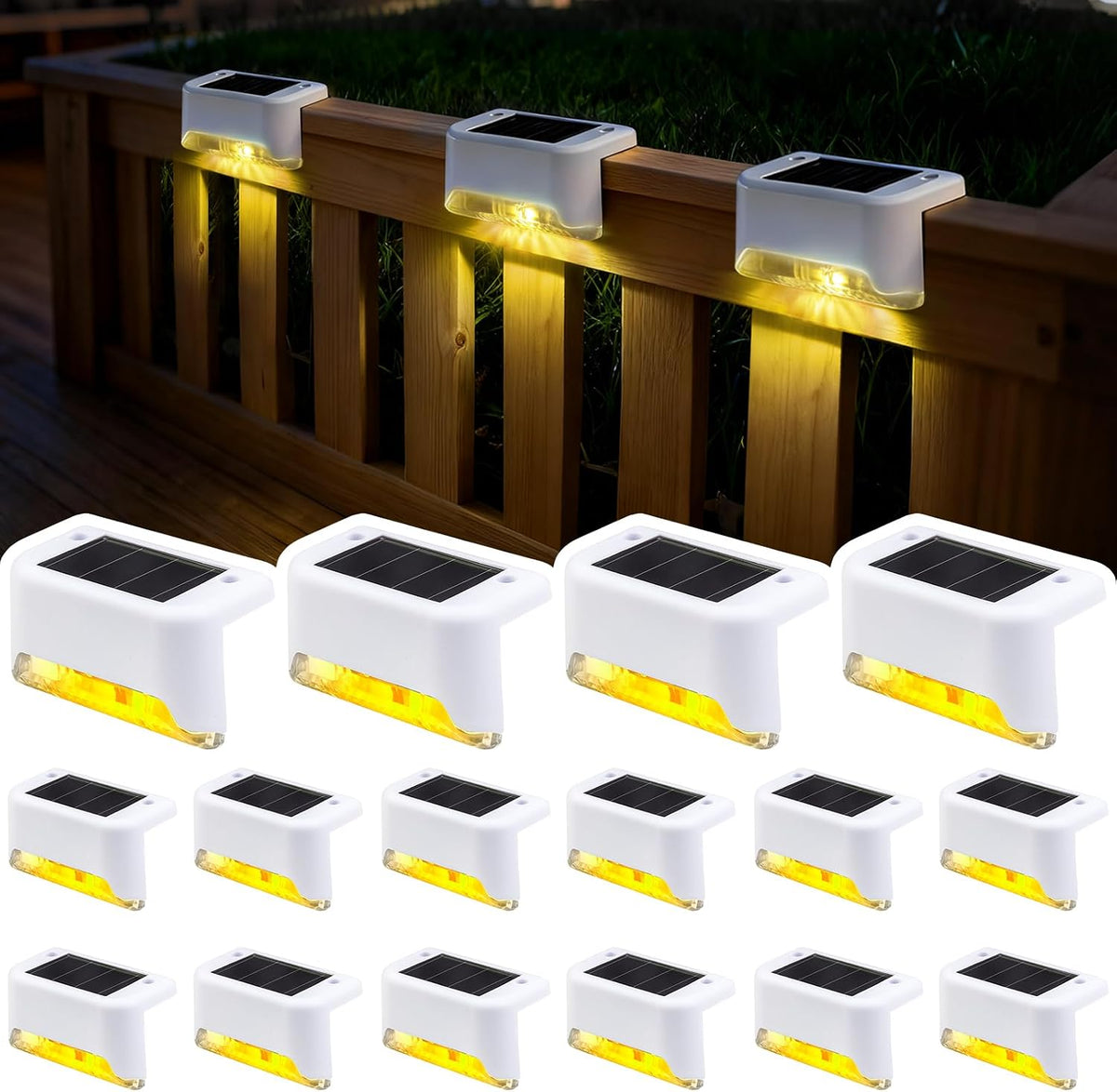Solar Garden Step Lights, 16-Pack Warm White LED Deck Lights, Waterproof Outdoor, Modern Style, Solar Powered for Steps, Fence, Pathways, IP44 Rated