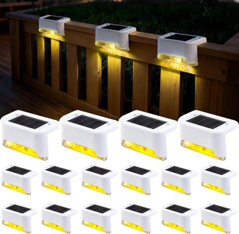 Solar Garden Step Lights, 16-Pack Warm White LED Deck Lights, Waterproof Outdoor, Modern Style, Solar Powered for Steps, Fence, Pathways, IP44 Rated
