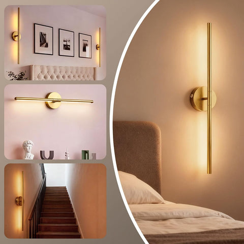 Battery Operated Wall Sconces, 2 Pack 8000mAh Rechargeable Wall Lights, 3000K-6000K Dimmable Wireless Wall Light with Remote Control, 70CM Gold Wall Lamp for Living Room Bedroom Hallway