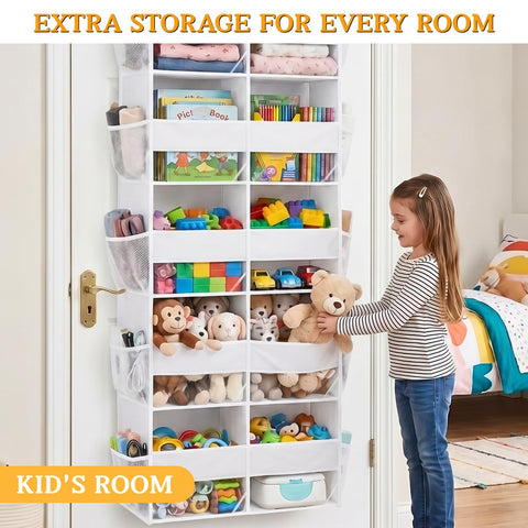 Ofiray-Home Over The Door Storage Organiser – 5-Tier, 10 Compartments, Pink Hanging Storage with 10 Side Pockets