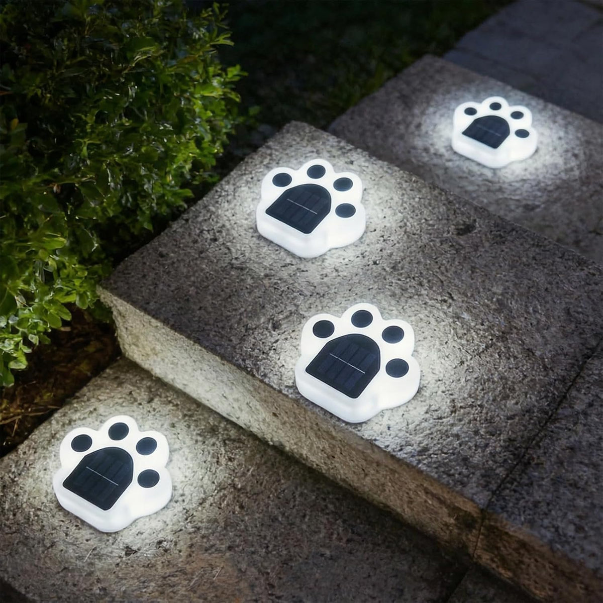 Fohil Solar Garden Lights Outdoor, 4 Pack Solar Ground Lights Paw Print Waterproof Decorations Outdoor for Stair, Steps, Garden, Yard, Pathway, Lawn