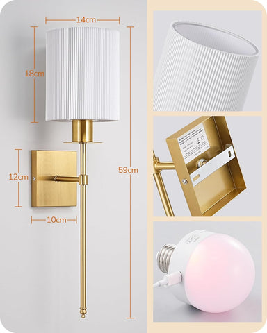 EDISHINE USB Rechargeable Wall Light Set of 2 Wireless Dimmable LED Sconces