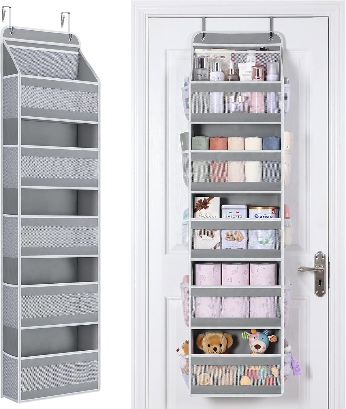 Yecaye 5-Tier Over Door Storage Organiser, Grey – Hanging Shelves with Mesh Windows for Space-Saving Home Organisation