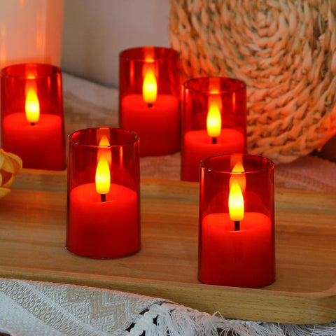 Flameless LED Votive Tea Lights, Battery Operated Acrylic Candles with Remote & Timer, Warm Red Flickering Light, Long-Lasting Electric Tealights (Pack of 8)