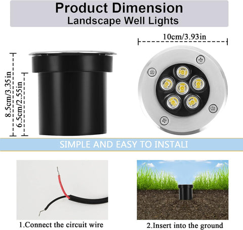 Outdoor Buried Lights LED Ground Light Mains Powered Garden Lights Underground Light 6W 12V 24V IP67 Waterproof Low Voltage Well Lighting for Garden, Pathway, Patio(Warm White)