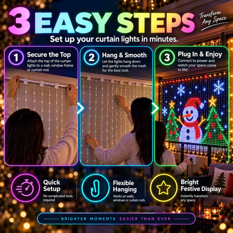 Smart LED Curtain Lights – App-Controlled Pixel RGB Window & Wall Lights for Christmas, Bedrooms, Parties & Weddings - Turn Any Space Into Your Own Little Light Show