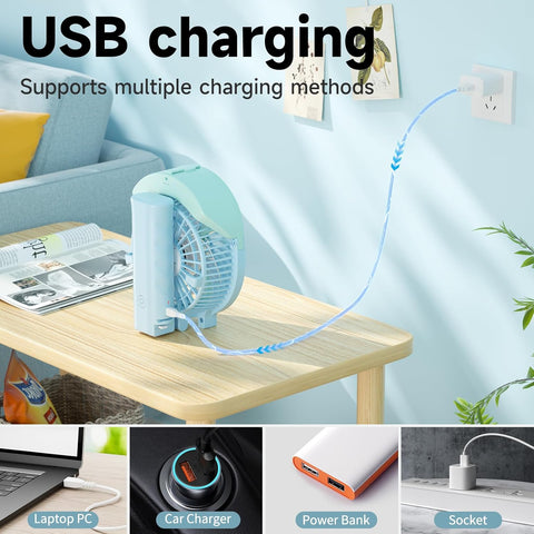 HandFan Handheld Fan Misting Hand Held Fan Rechargeable Battery Operated Portable 3 Speeds & 55ml Spray &180°Foldable With Metal Clip USB Personal Water Fan For Travel Camping Outdoor Women
