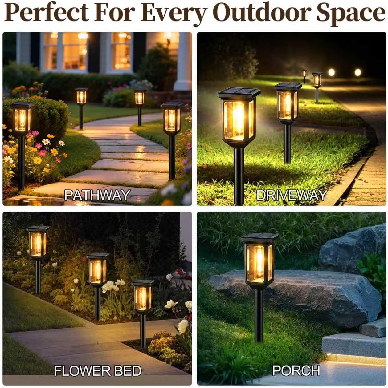 Solar Pathway Lights Outdoor, Extra-Large Solar Panel (2 Pack)