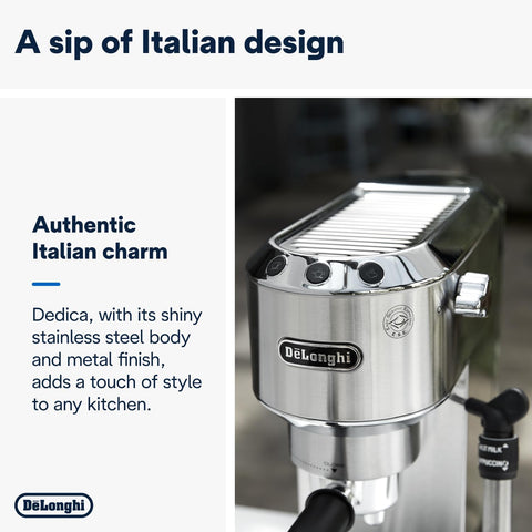 De’Longhi Dedica EC685M Traditional Pump Espresso Machine – Silver | Coffee & Cappuccino Maker, 15 Bar Pressure