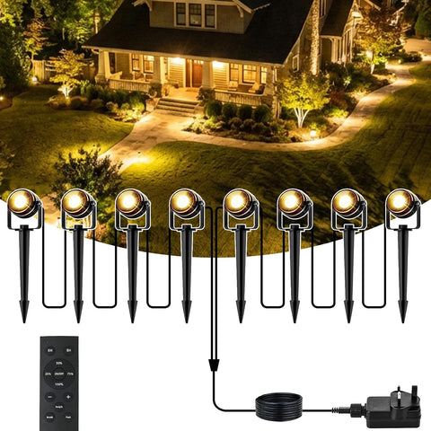 MAGGIFT 8 Pack Garden Lights Mains Powered with Remote, Warm White