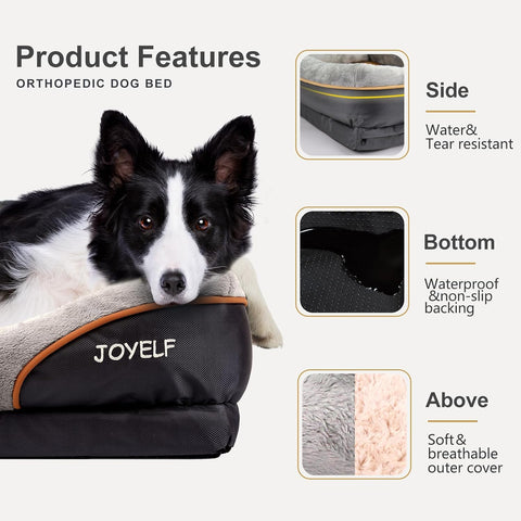 Large Memory Foam Orthopedic Dog Bed with Bolsters
