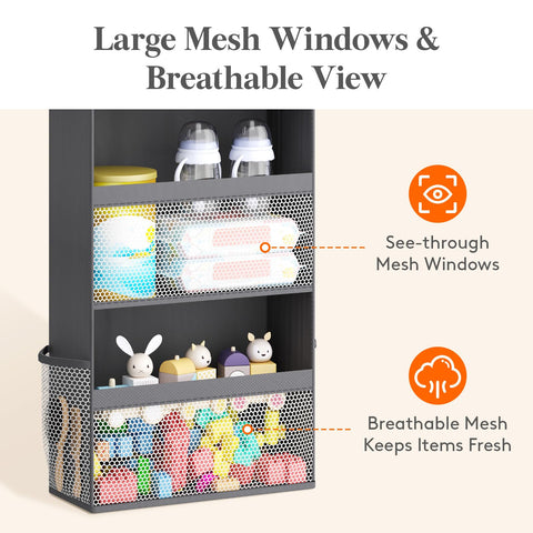 Lifewit 4-Tier Over Door Diaper Organiser, Beige – Space-Saving Hanging Nursery Storage with Mesh Windows