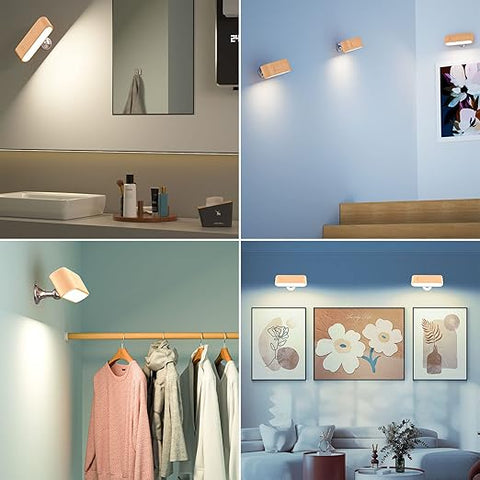 LED Wall Lamp, 30H Working 2550mAh Battery Operated Wall Lights, Dimmable Touch Light with Multiple Brightness Levels 360°Rotate Magnetic Ball Suitable for Bedside Writing Desk Wardrobe