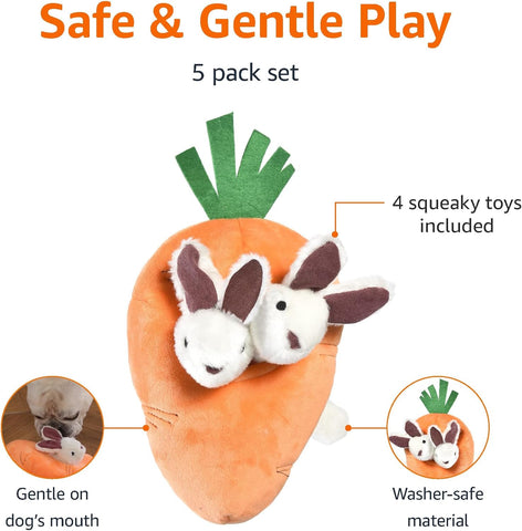 Rabbit and Carrot Plush Dog Toy Set 5 Pack