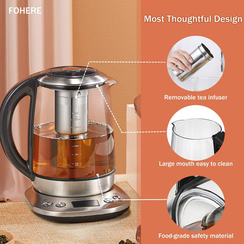 Smart Glass Tea Kettle 1.7L – Variable Temperature Control, 2200W Electric Kettle with Tea Infuser & Keep Warm Function