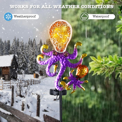 Solar Outdoor Lights, Octopus Decorative Waterproof 7 LED Light Decor, Ocean Beach Theme for Lawn Path Yard Decoration, Gold