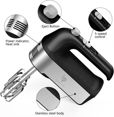 LILPARTNER 450W Electric Hand Mixer with Scale Cup Storage Case – Black