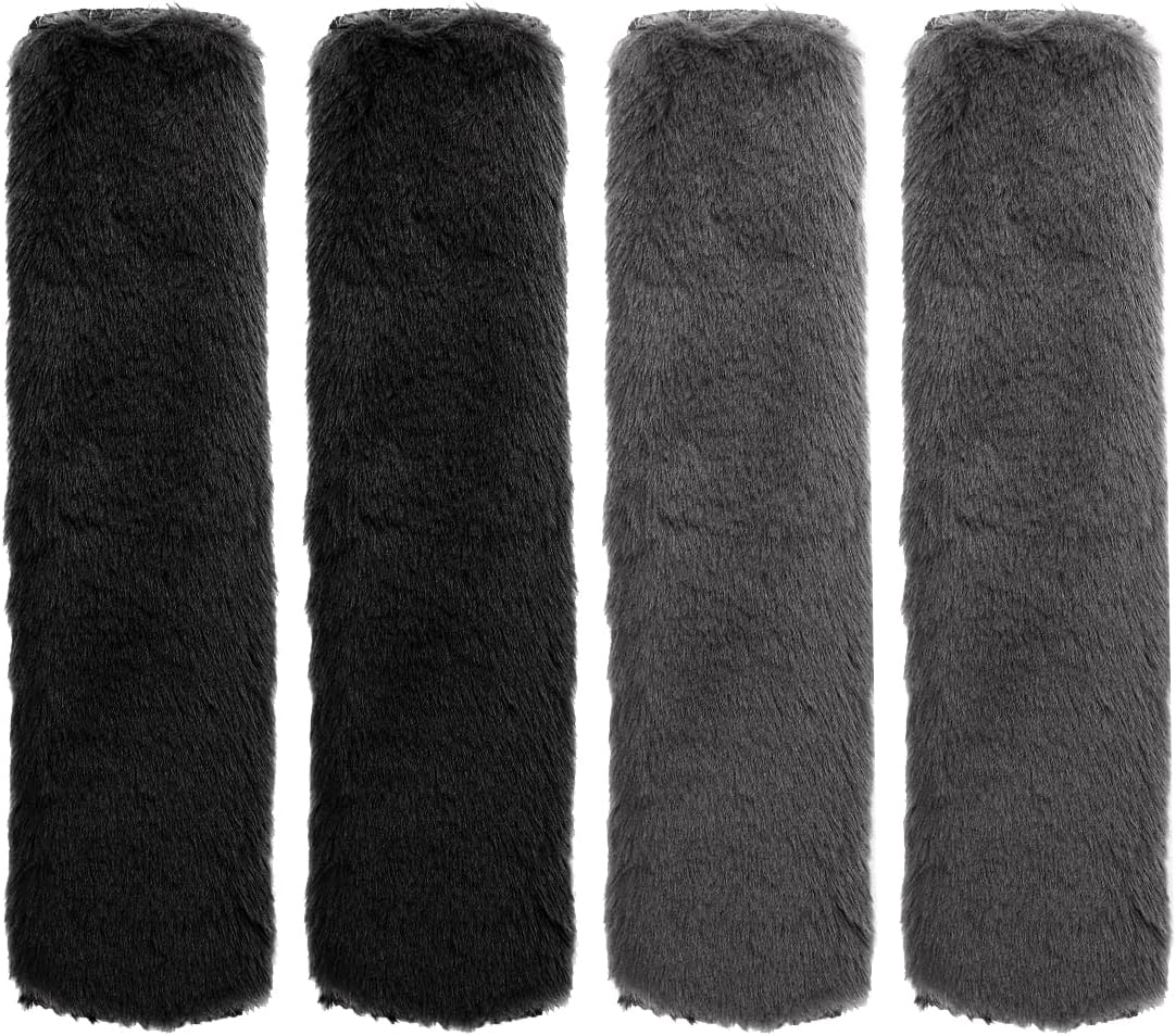 Faux Sheepskin Car Seat Belt Pads Cover – Black Grey – 4 Pack