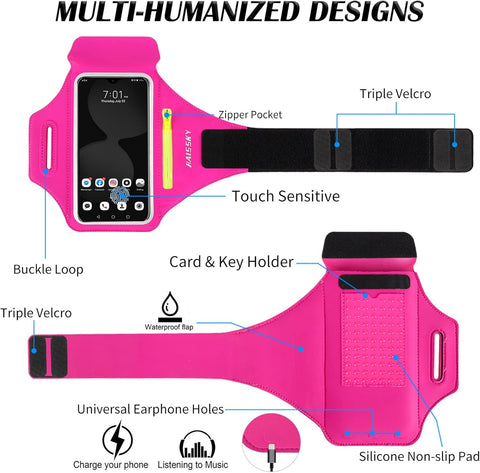 Running Armband with AirPods Zipper Pocket - Sweatproof Phone Holder Rose