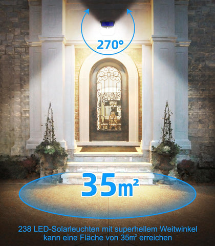 4 Pack Solar Security Lights Outdoor Garden: 238 LED Solar Powered Outside Light 3 Modes Motion Sensor and 270°Wide Angle IP65 Waterproof Solar Power Wall Lighting For Fence Flood Door Garage Yard
