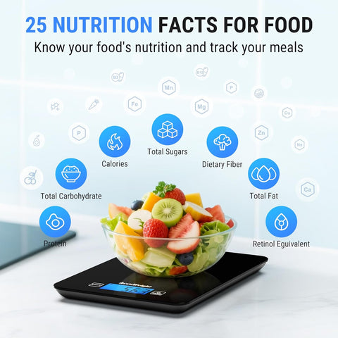 CK780 Bluetooth Kitchen Scale – 5kg/11lb Smart Food Scale with Nutrition Calculator, Backlit LCD & Batteries Included