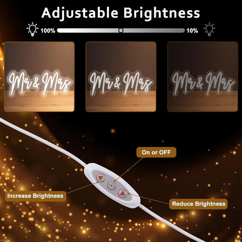 Mr and Mrs 20-Inch LED Neon Wedding Sign, Adjustable Brightness, Modern Decorative Light for Engagement, Bridal Shower, Anniversary, Hen Party and Wedding Reception Decor