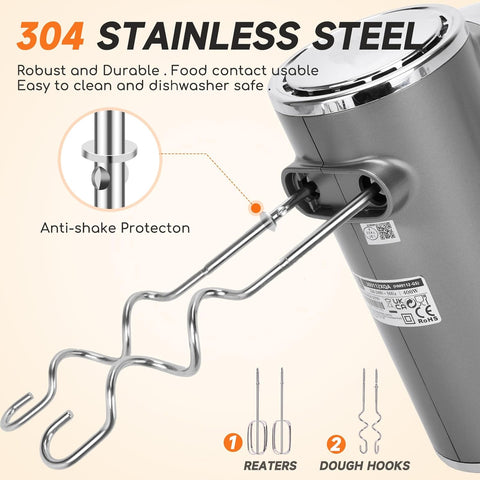 Aigostar Adela 30XQA 400W Hand Mixer – 5 Speeds & Turbo Boost Electric Whisk – Silver