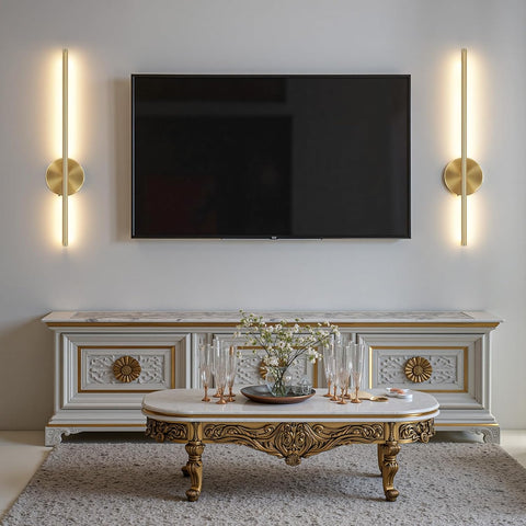 Rechargeable Wireless Gold Wall Sconce Lights 60cm 2 Pack