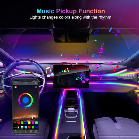6-in-1 Acrylic Car Interior LED Lights – 584 LEDs RGB Ambient Lighting Kit, 445cm Multi-Strip with APP Control, Music Sync & 16 Million Colours